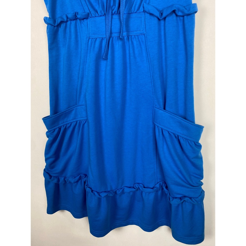 Tulle Los Angeles Blue Ruffle Empire Waist Mini Dress Pockets NWT Size L - Picture 3 of 8